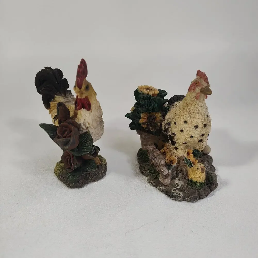 VTG Rooster Chicken Hen Family Resin Figurine Baby Chicks Rooster Cute!_Lot of 2